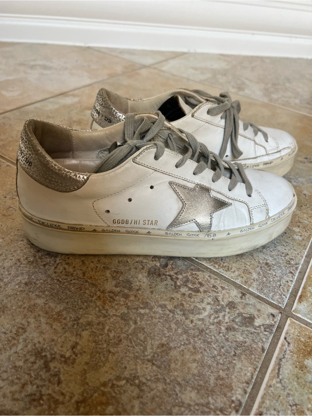Golden Goose White Sneakers with Silver Star and Heel Tab